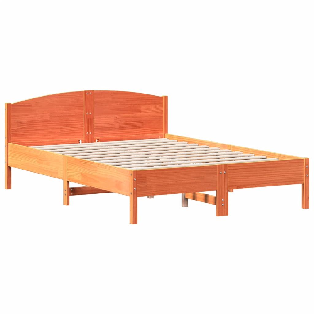 Cadre de lit sans matelas cire marron 140x200cm bois pin massif - XIOS