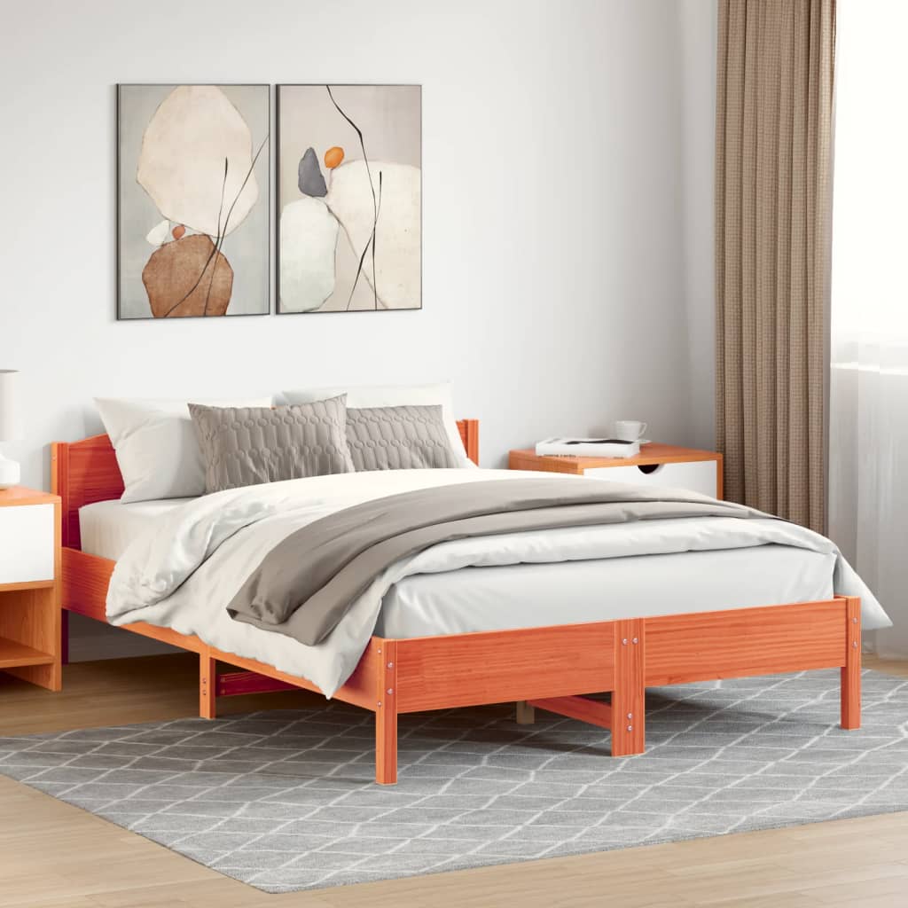 Cadre de lit sans matelas cire marron 140x200cm bois pin massif - XIOS
