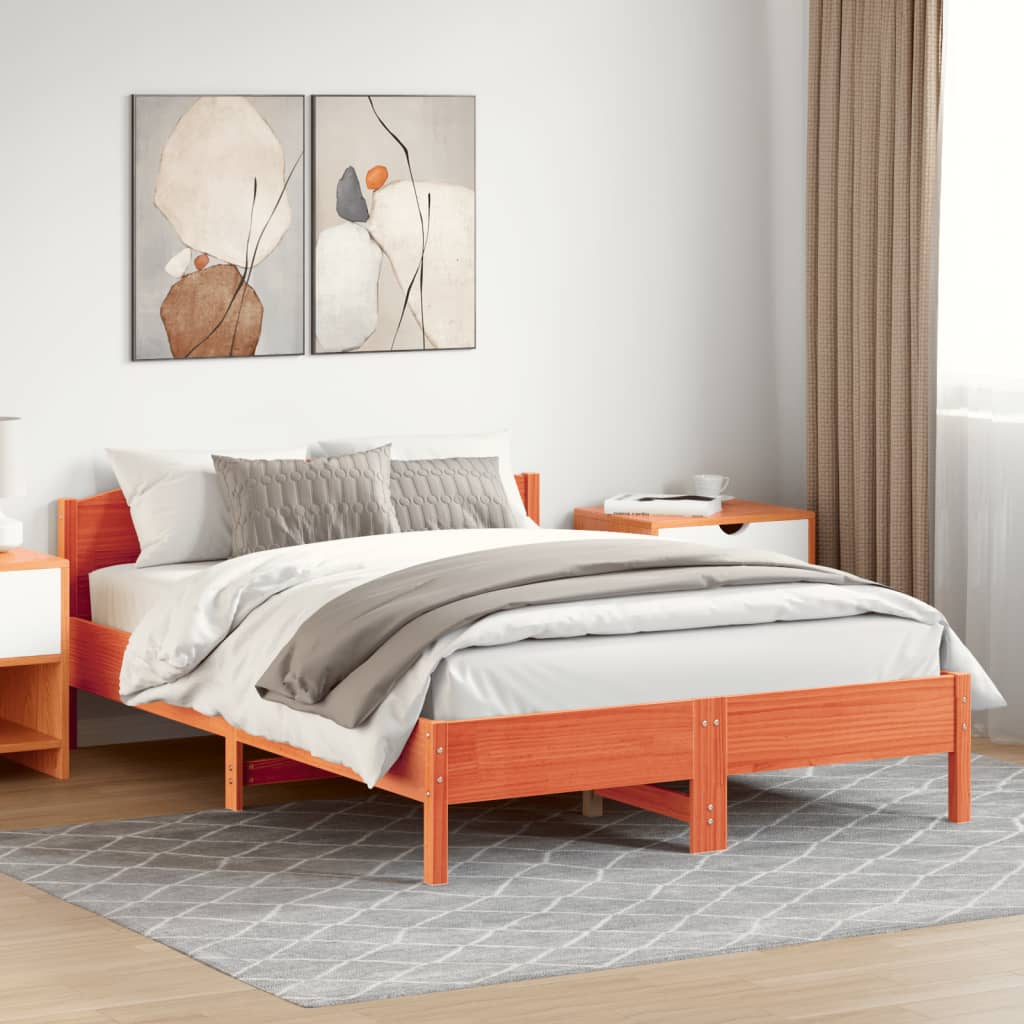 Cadre de lit sans matelas cire marron 120x200cm bois pin massif - XIOS
