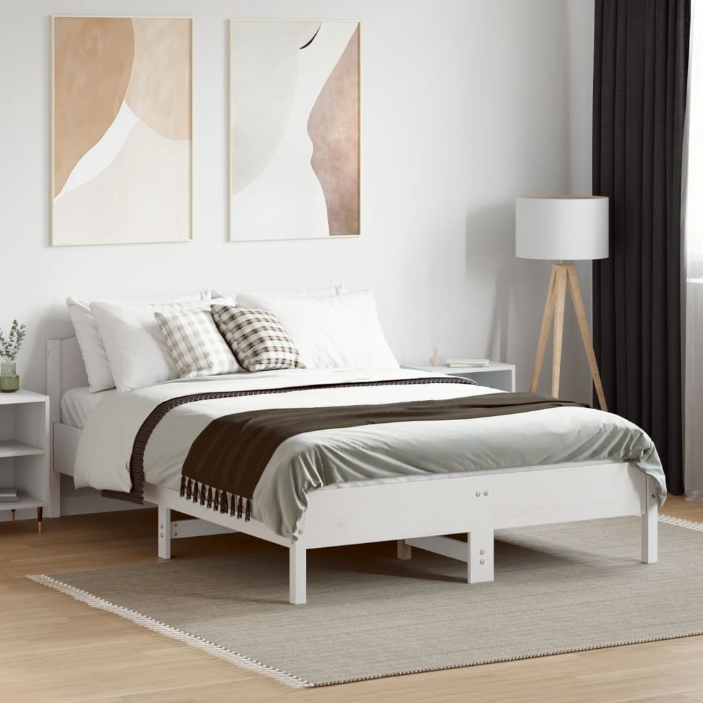 Cadre de lit sans matelas blanc 135x190 cm bois de pin massif - XIOS