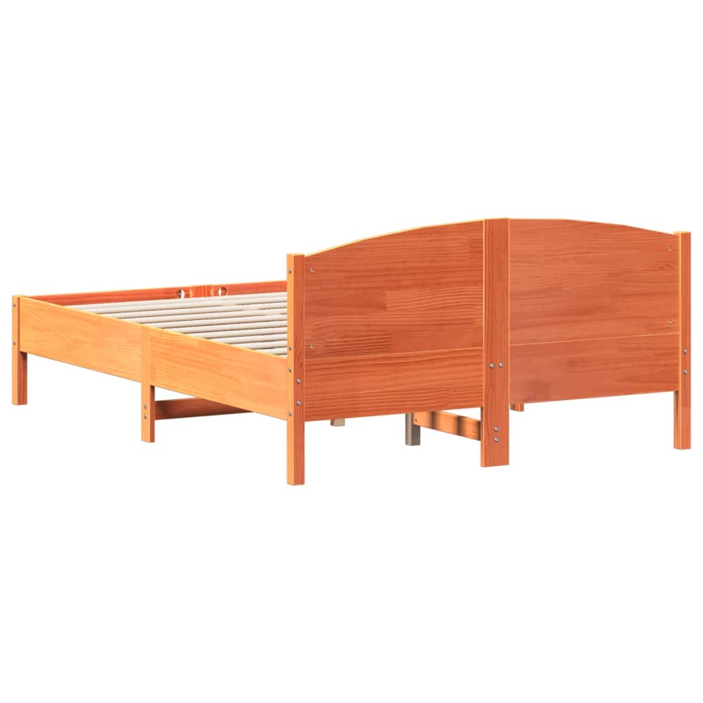 Cadre de lit sans matelas cire marron 135x190cm bois pin massif - XIOS