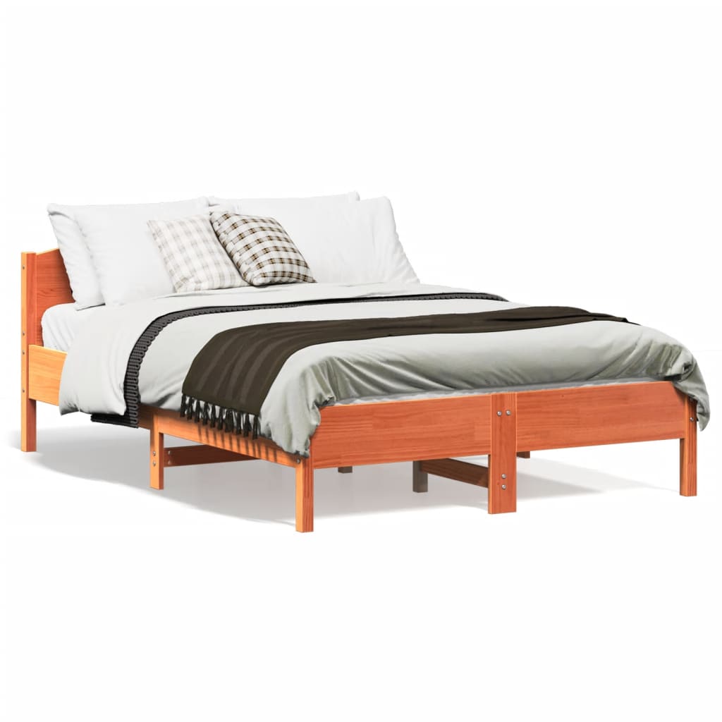 Cadre de lit sans matelas cire marron 135x190cm bois pin massif - XIOS