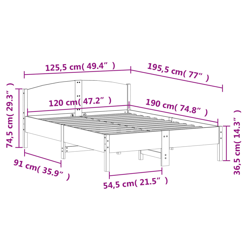 Cadre de lit sans matelas blanc 120x190 cm bois de pin massif - XIOS