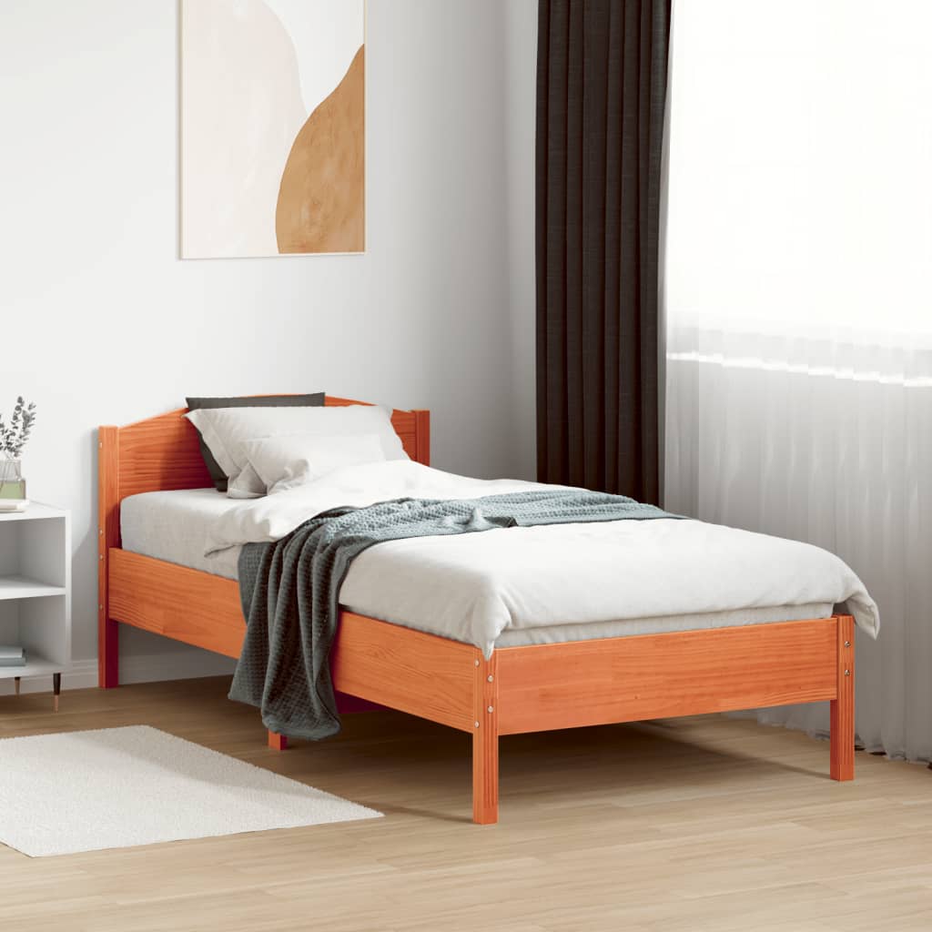Cadre de lit sans matelas cire marron 90x190 cm bois pin massif - XIOS