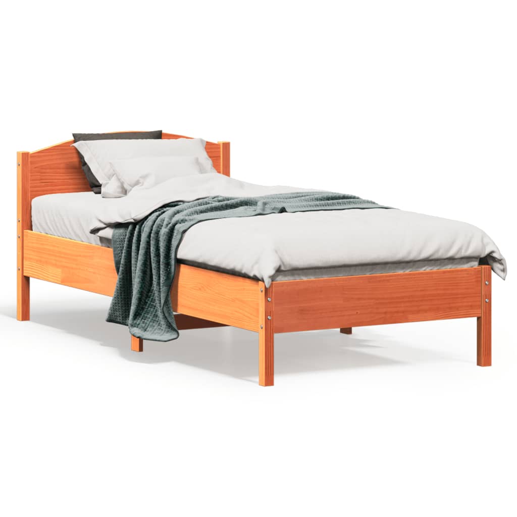 Cadre de lit sans matelas cire marron 90x190 cm bois pin massif - XIOS