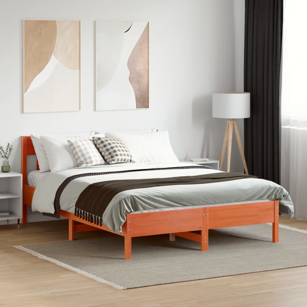 Cadre de lit sans matelas cire marron 150x200cm bois pin massif - XIOS