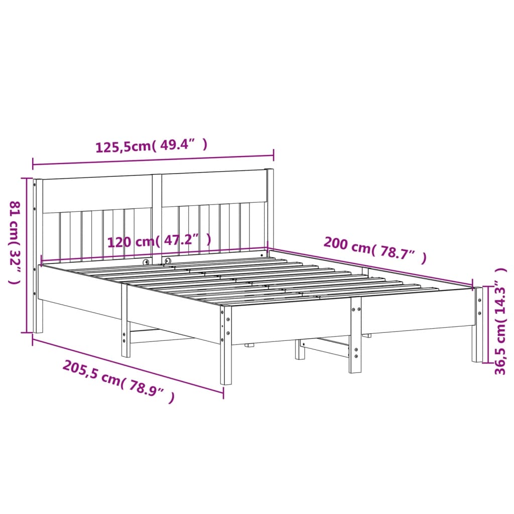 Cadre de lit sans matelas 120x200 cm bois de pin massif - XIOS
