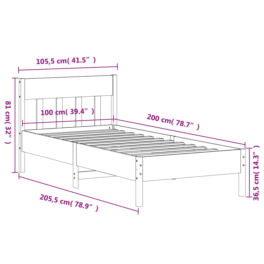 Cadre de lit sans matelas cire marron 100x200cm bois pin massif - XIOS