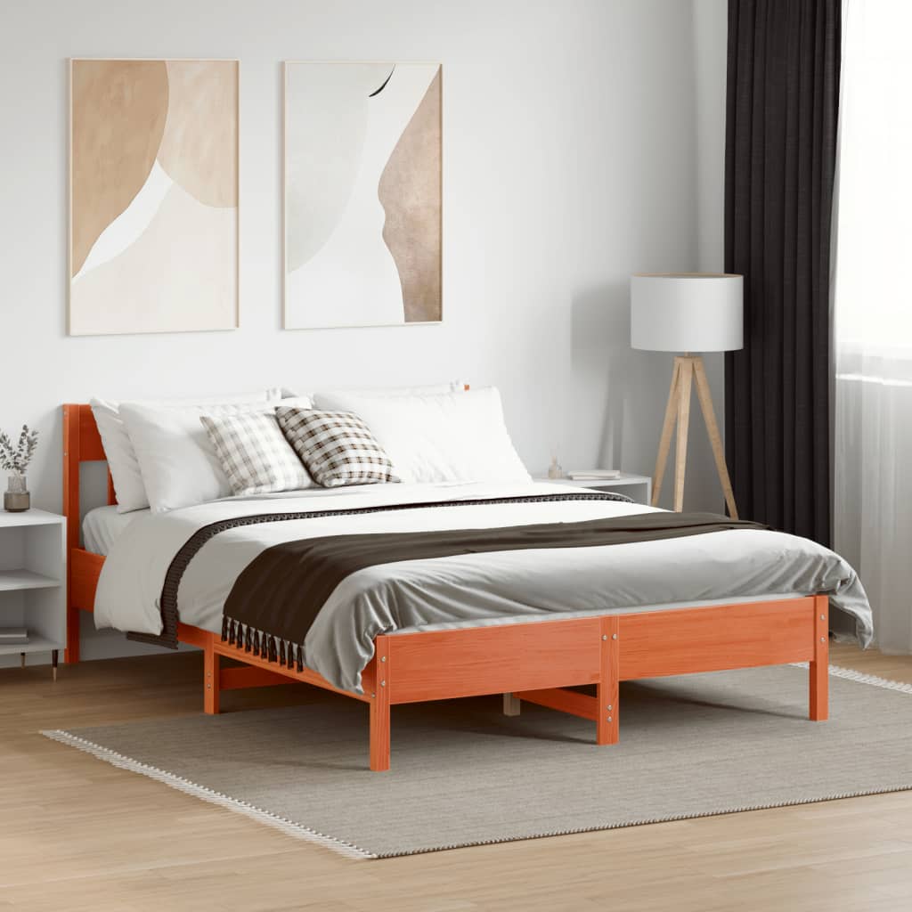 Cadre de lit sans matelas cire marron 135x190cm bois pin massif - XIOS