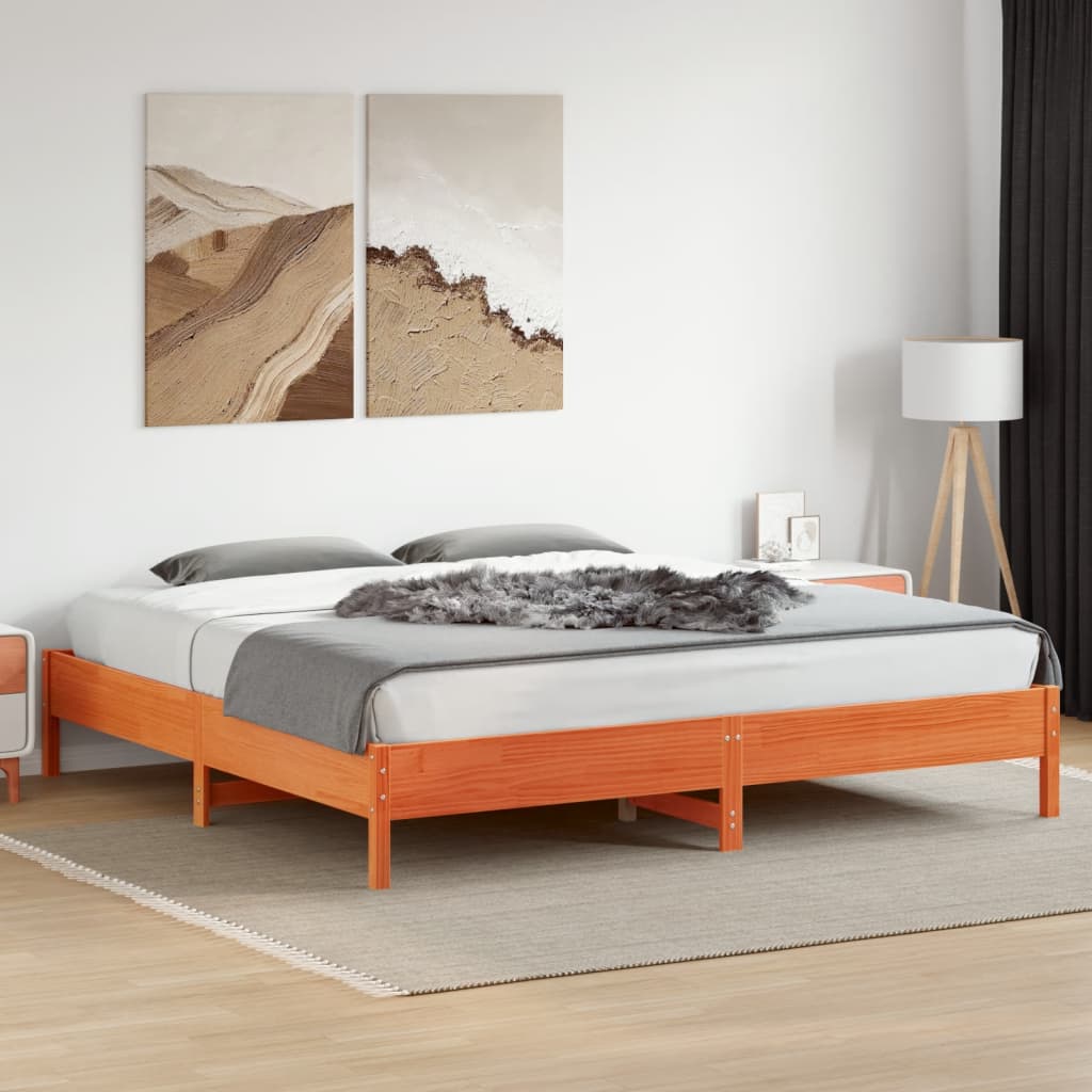 Cadre de lit sans matelas cire marron 200x200cm bois pin massif - XIOS