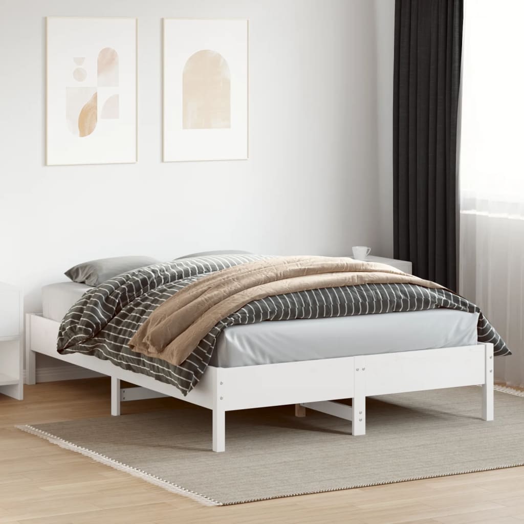 Cadre de lit sans matelas blanc 160x200 cm bois de pin massif - XIOS