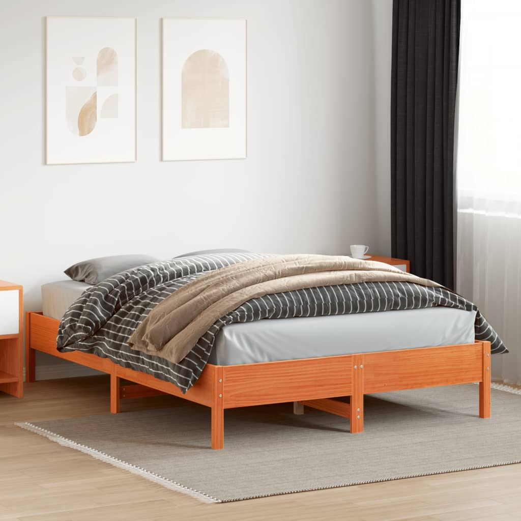 Cadre de lit sans matelas cire marron 120x200cm bois pin massif - XIOS