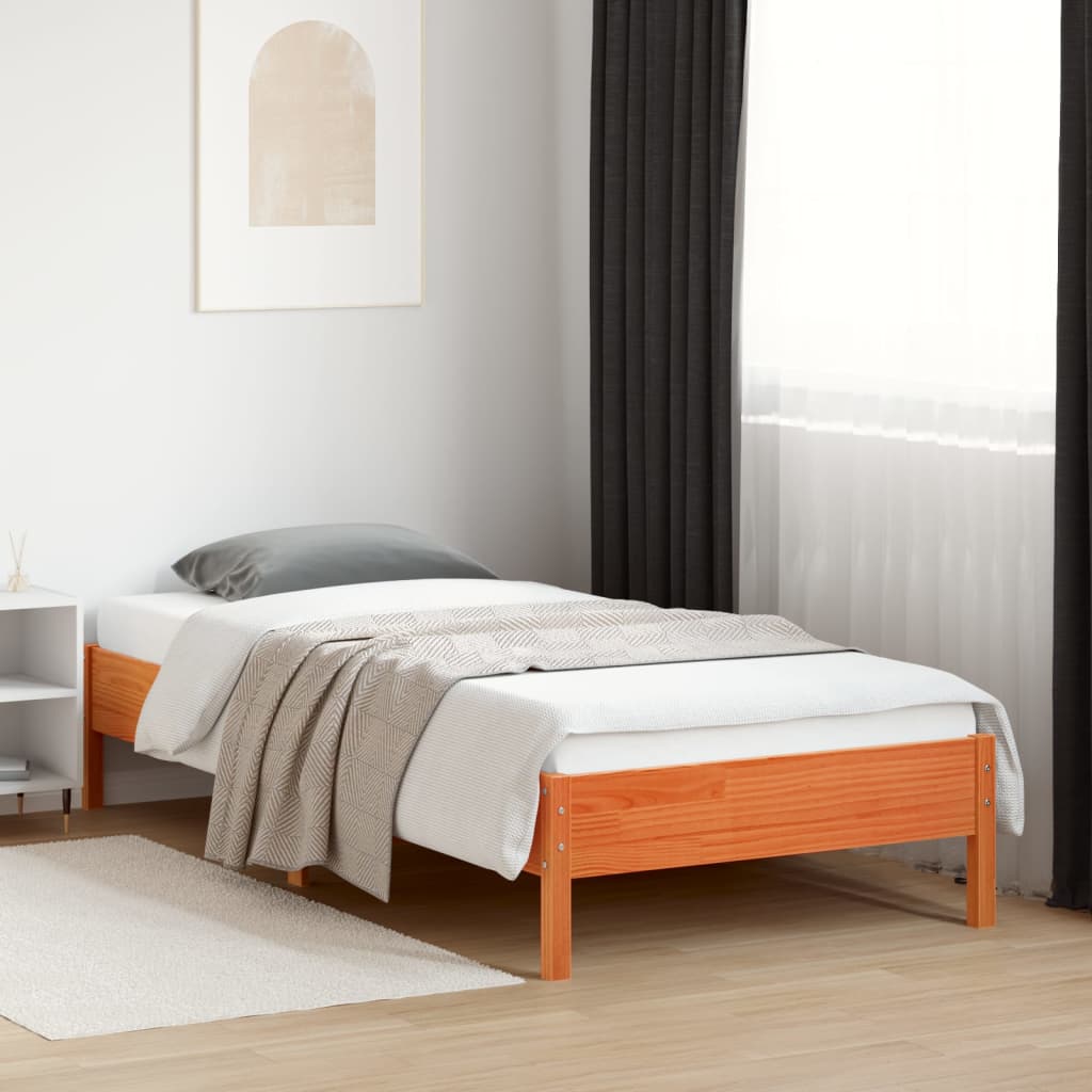 Cadre de lit sans matelas cire marron 100x200cm bois pin massif - XIOS