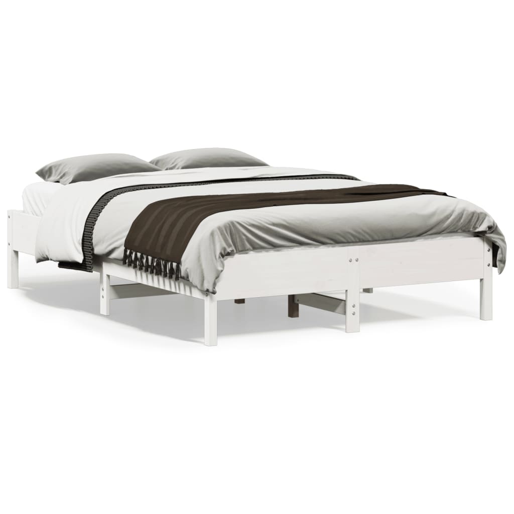 Cadre de lit sans matelas blanc 140x190 cm bois de pin massif - XIOS