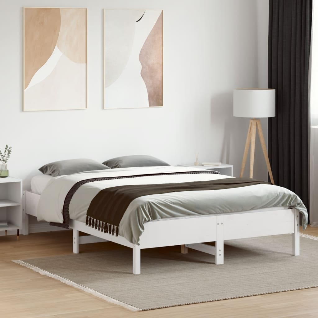 Cadre de lit sans matelas blanc 135x190 cm bois de pin massif - XIOS