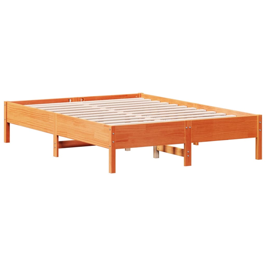 Cadre de lit sans matelas cire marron 135x190cm bois pin massif - XIOS