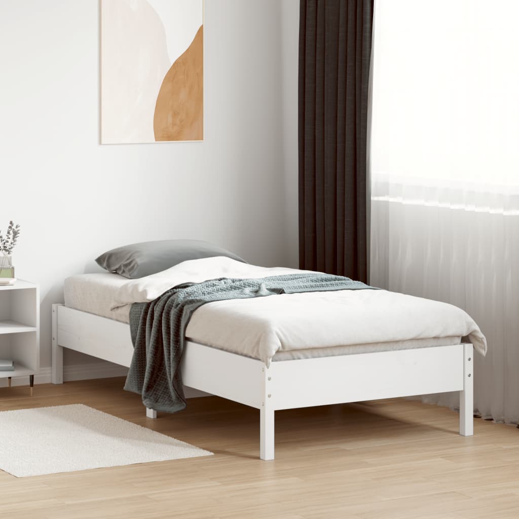 Cadre de lit sans matelas blanc 90x190 cm bois de pin massif - XIOS