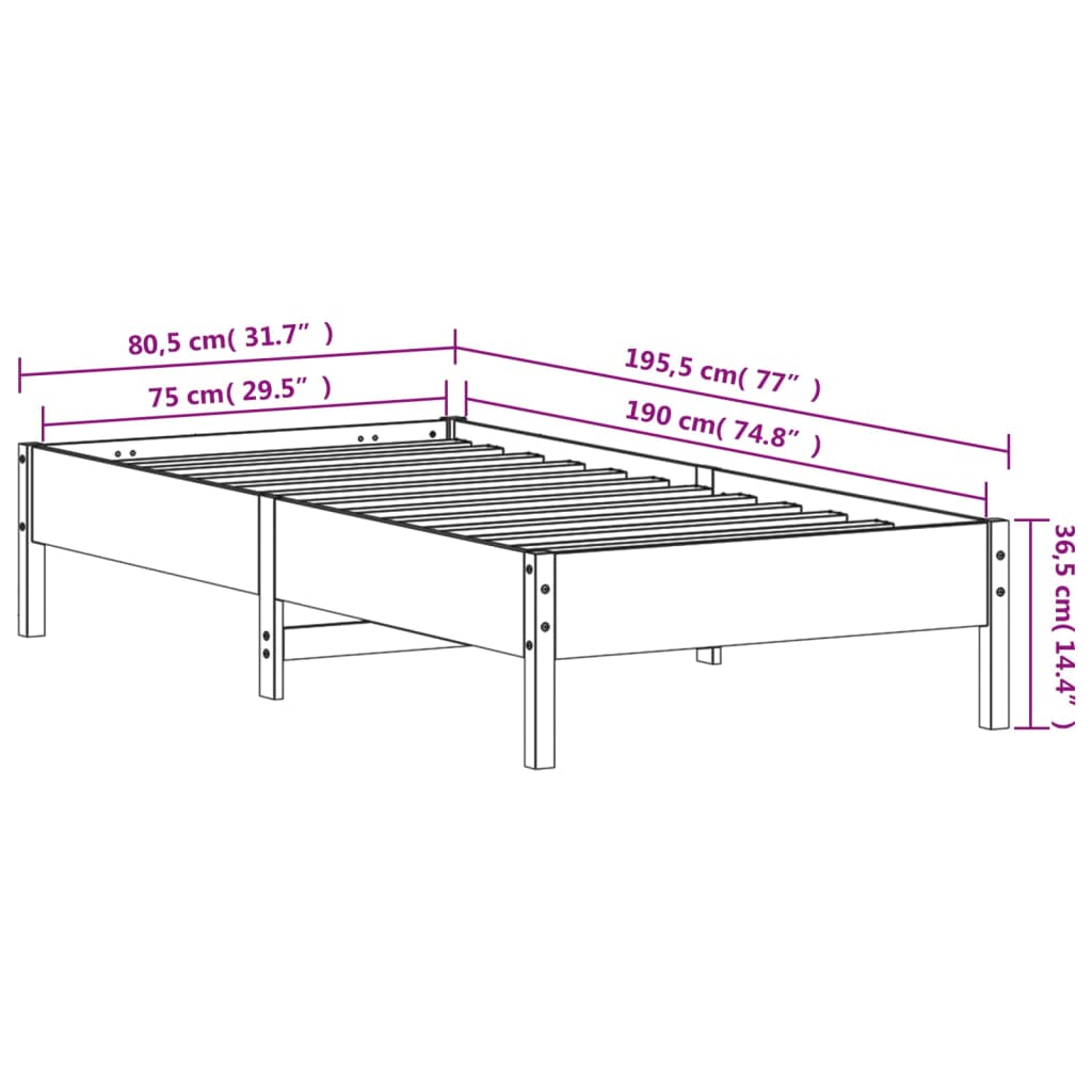 Cadre de lit sans matelas 75x190 cm bois de pin massif - XIOS