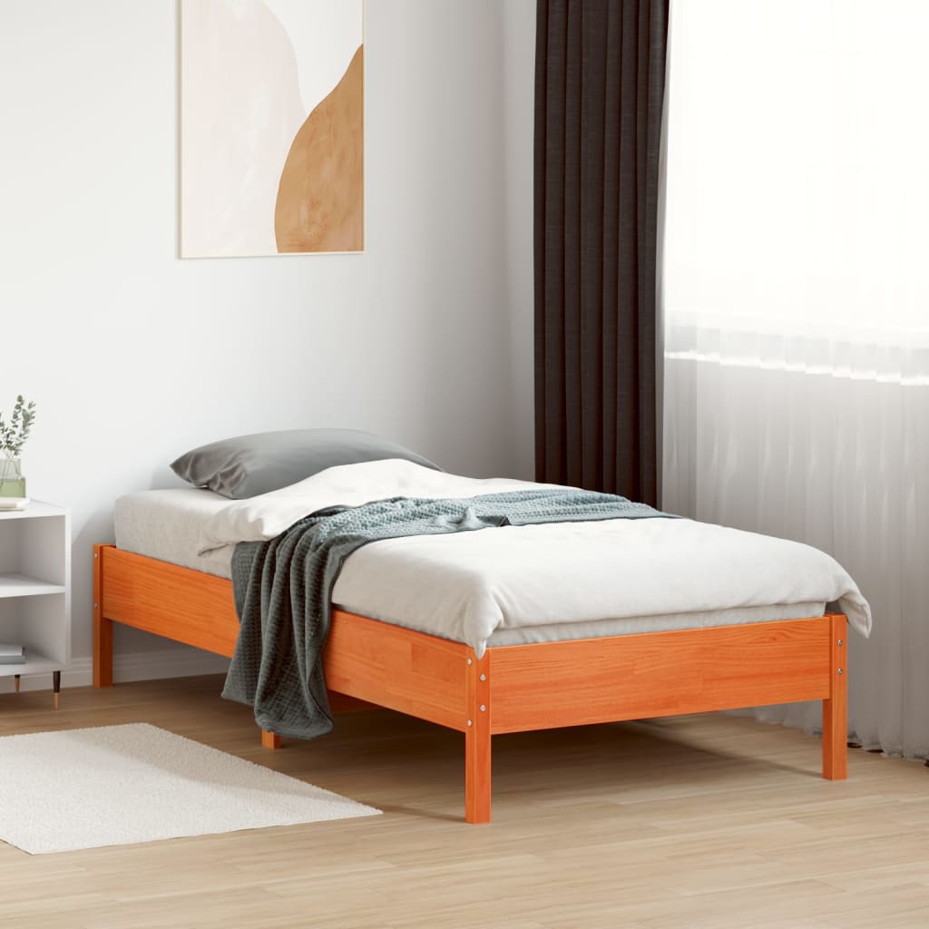 Cadre de lit sans matelas cire marron 75x190 cm bois pin massif - XIOS