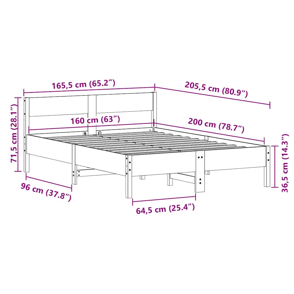 Cadre de lit sans matelas blanc 160x200 cm bois de pin massif - XIOS