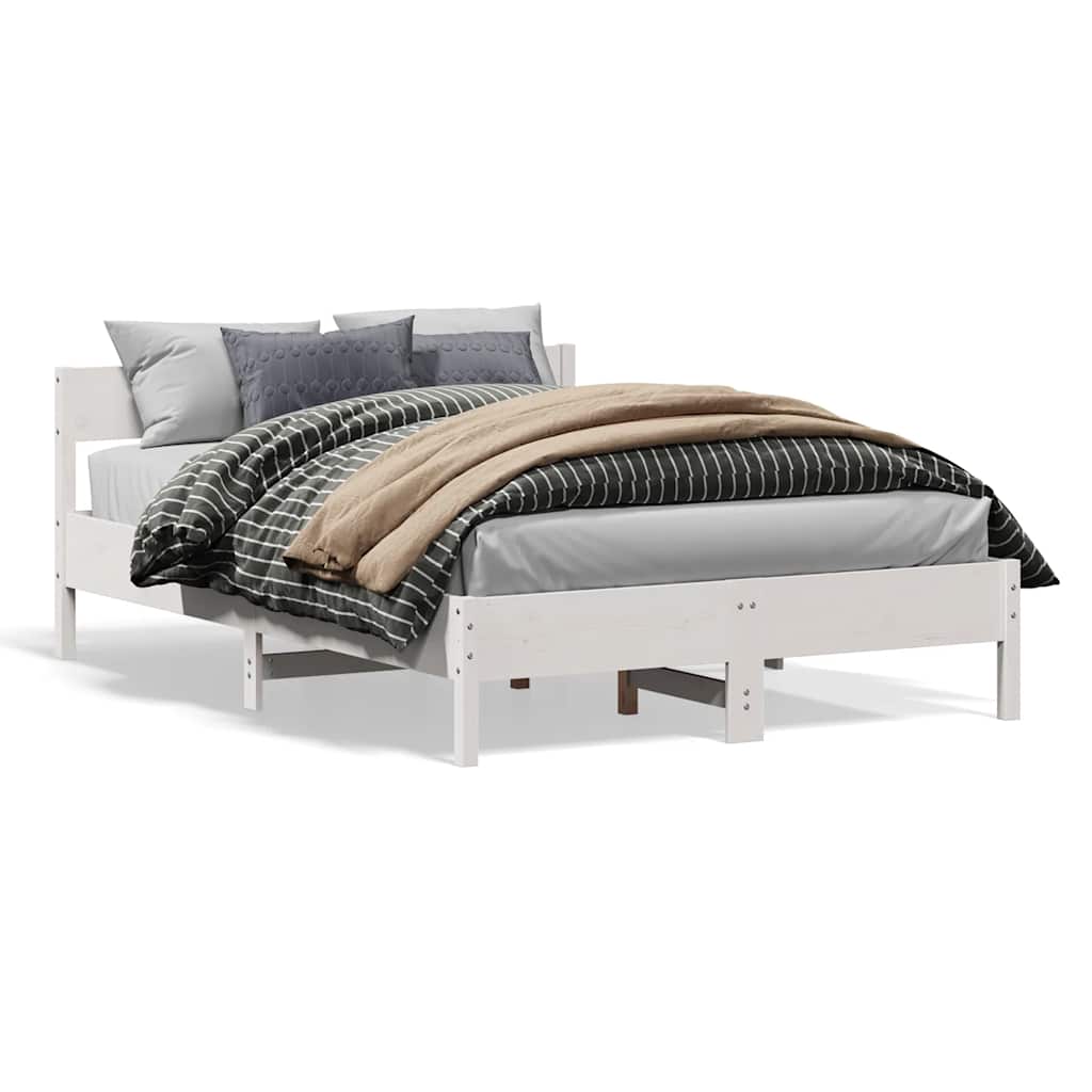 Cadre de lit sans matelas blanc 150x200 cm bois de pin massif - XIOS