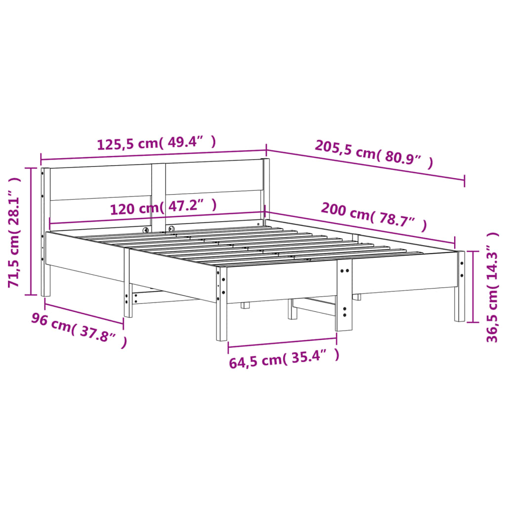 Cadre de lit sans matelas 120x200 cm bois de pin massif - XIOS