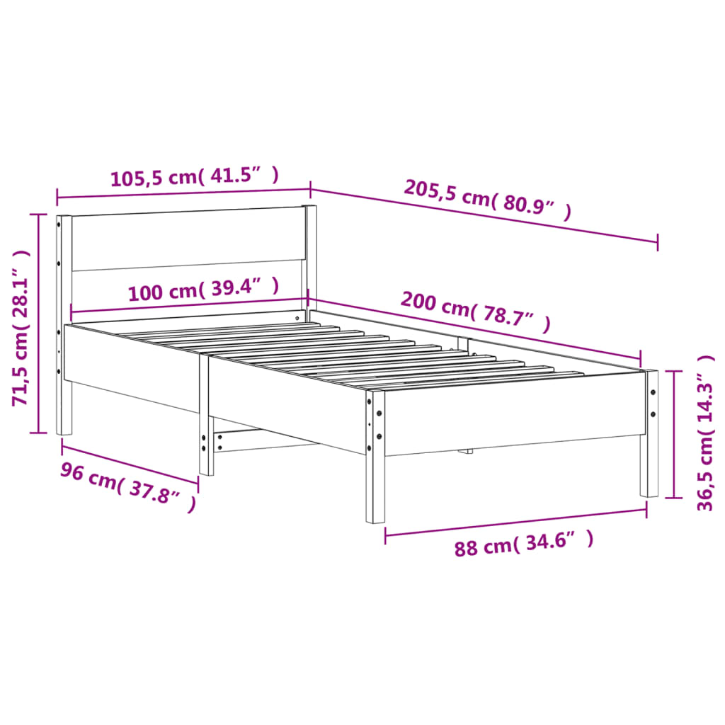 Cadre de lit sans matelas blanc 100x200 cm bois de pin massif - XIOS