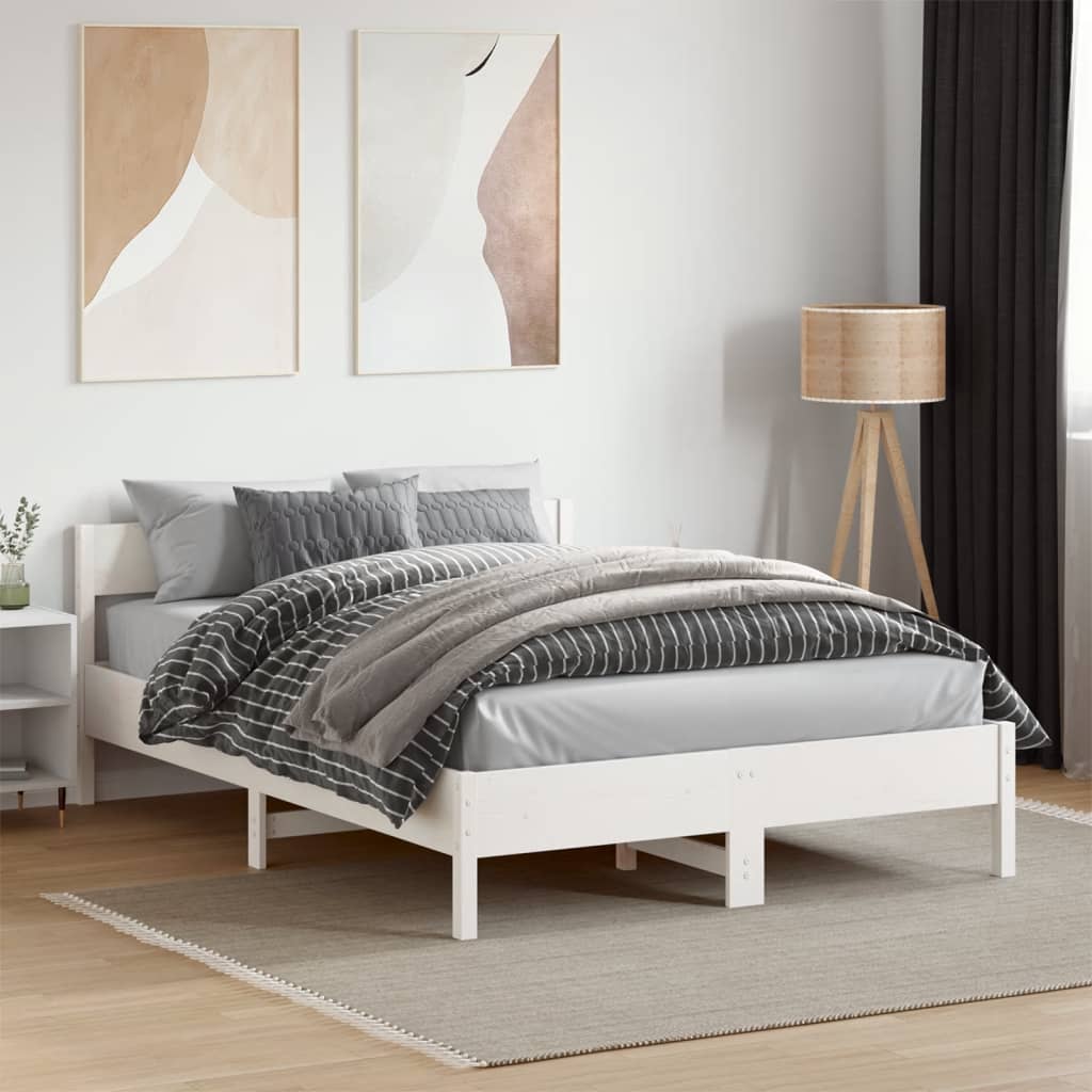 Cadre de lit sans matelas blanc 140x190 cm bois de pin massif - XIOS