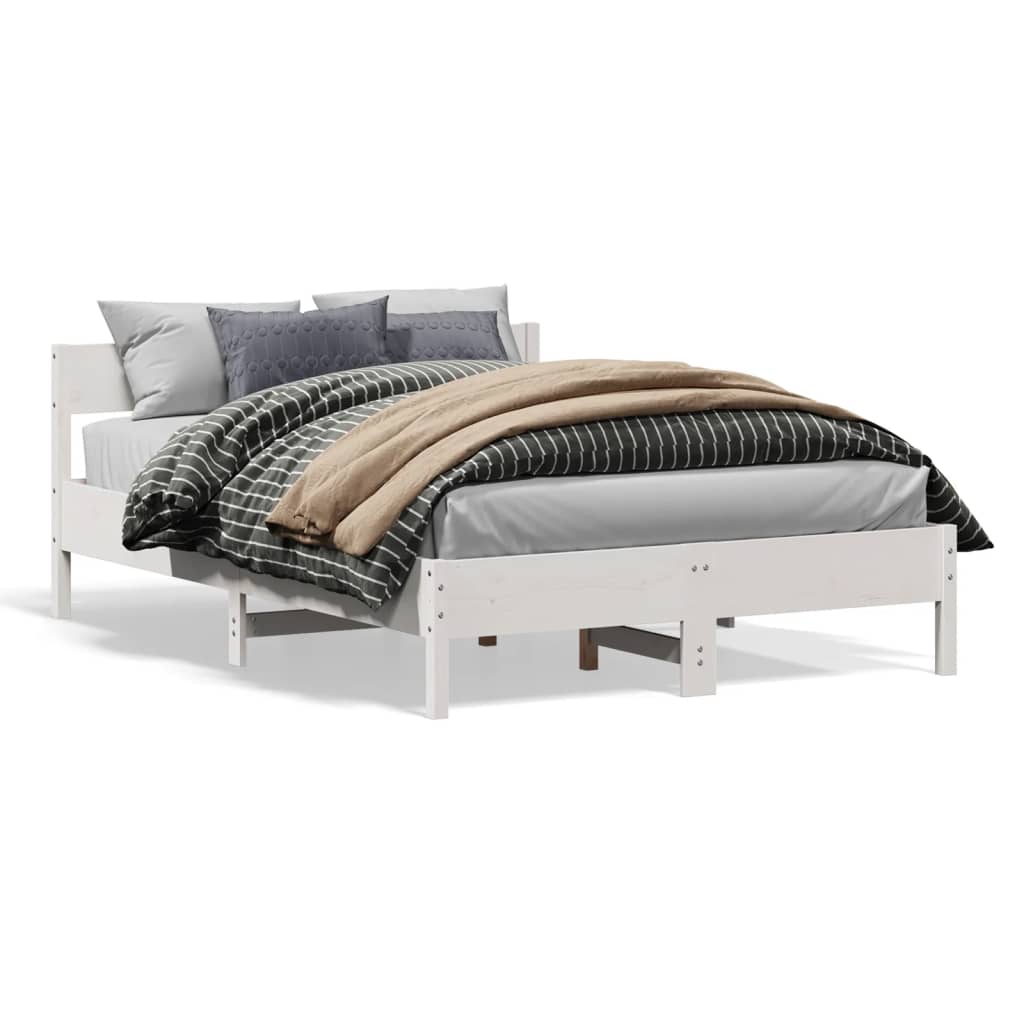 Cadre de lit sans matelas blanc 135x190 cm bois de pin massif - XIOS
