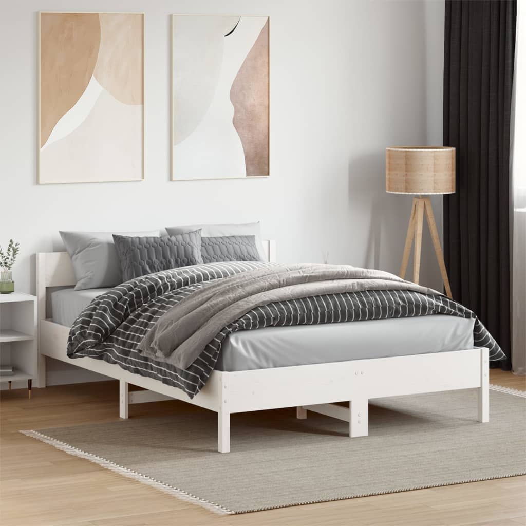 Cadre de lit sans matelas blanc 135x190 cm bois de pin massif - XIOS