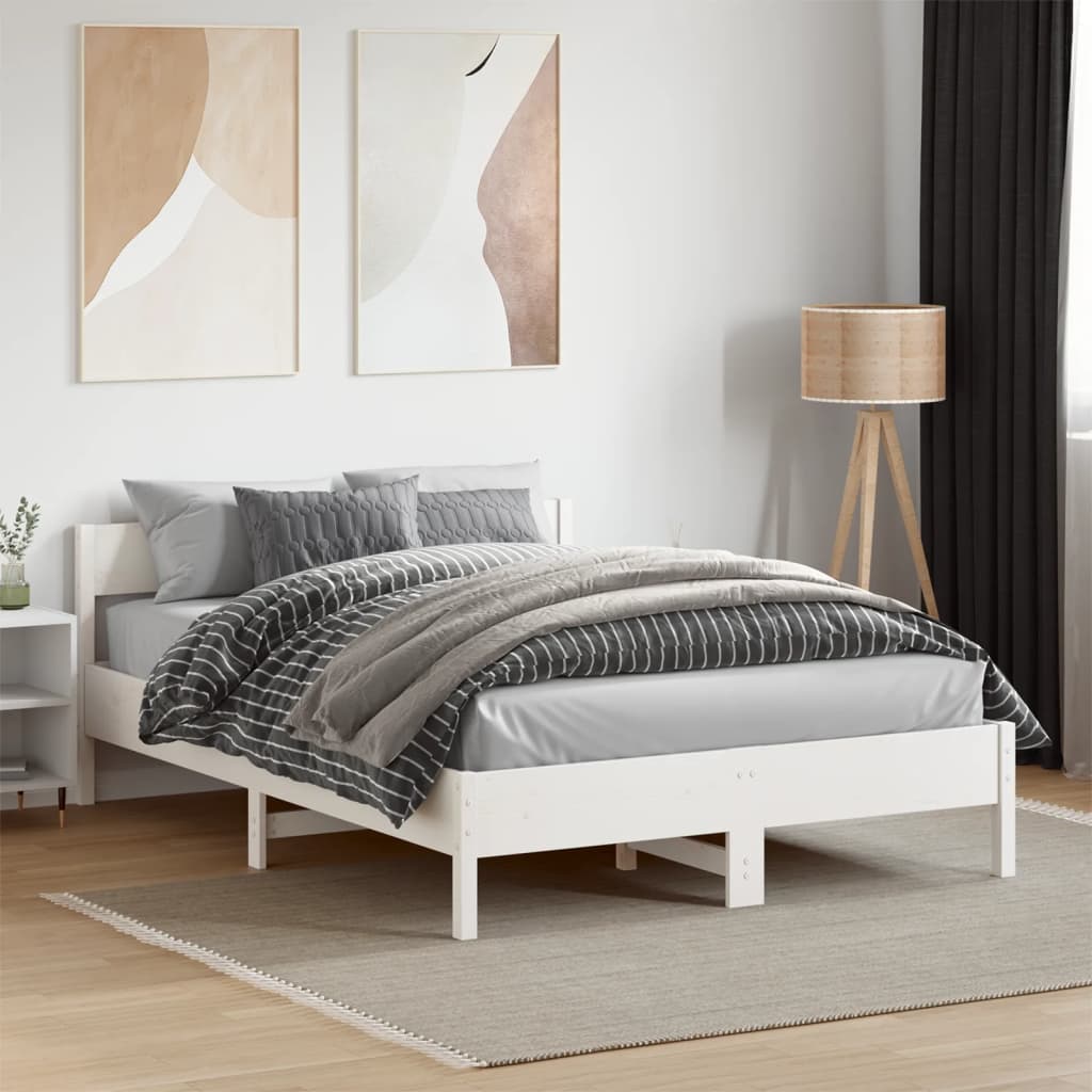 Cadre de lit sans matelas blanc 120x190 cm bois de pin massif - XIOS
