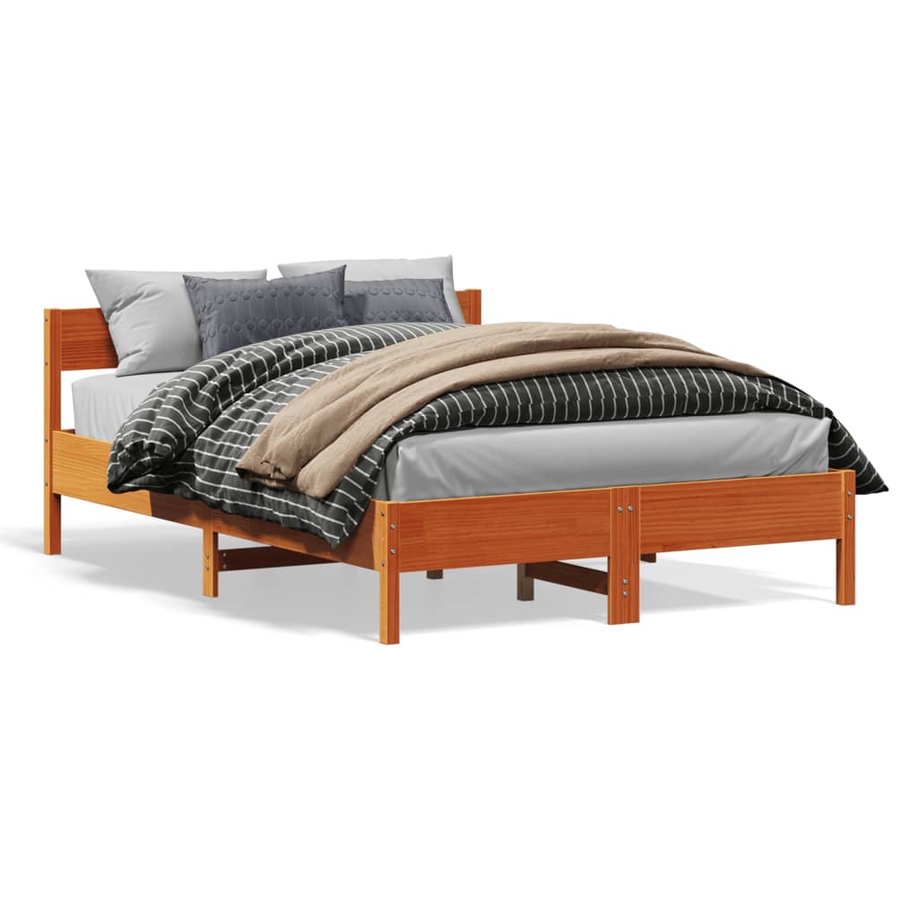Cadre de lit sans matelas cire marron 120x190cm bois pin massif - XIOS