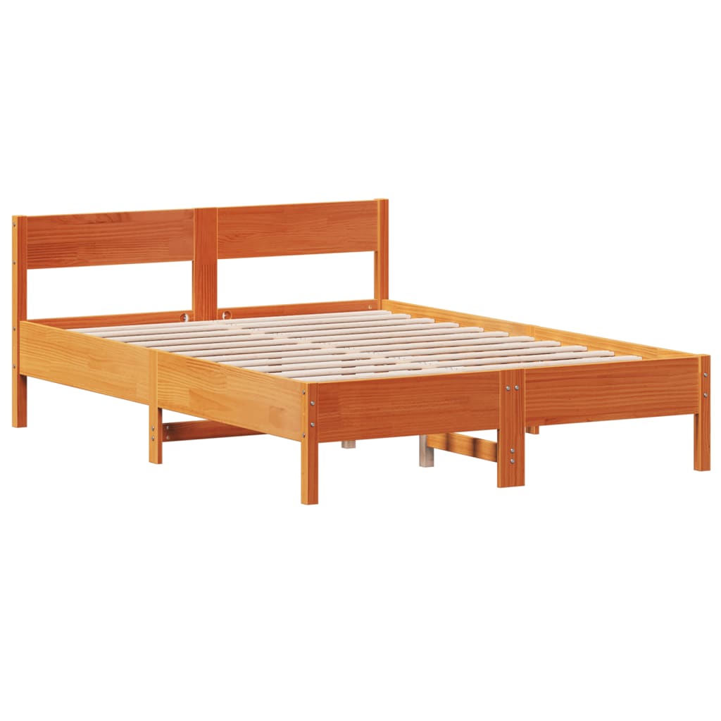 Cadre de lit sans matelas cire marron 120x190cm bois pin massif - XIOS