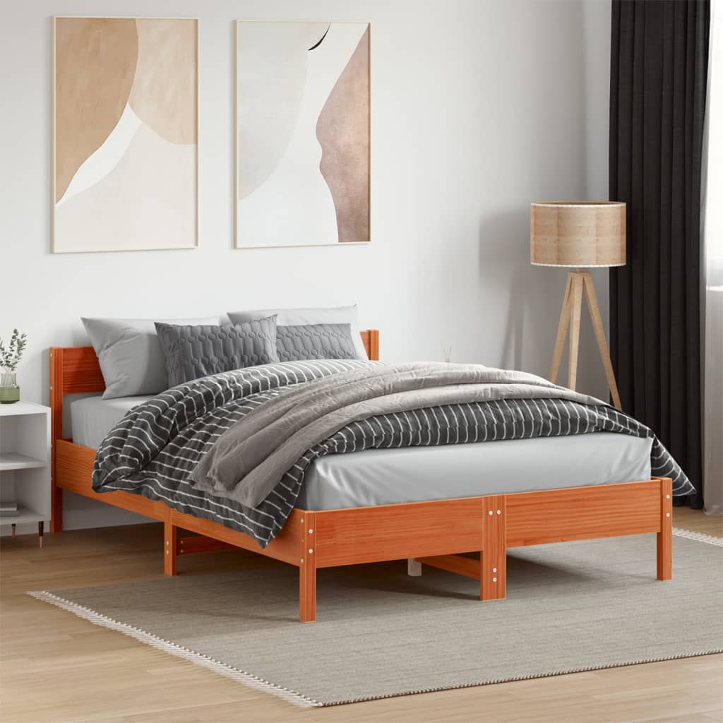 Cadre de lit sans matelas cire marron 120x190cm bois pin massif - XIOS