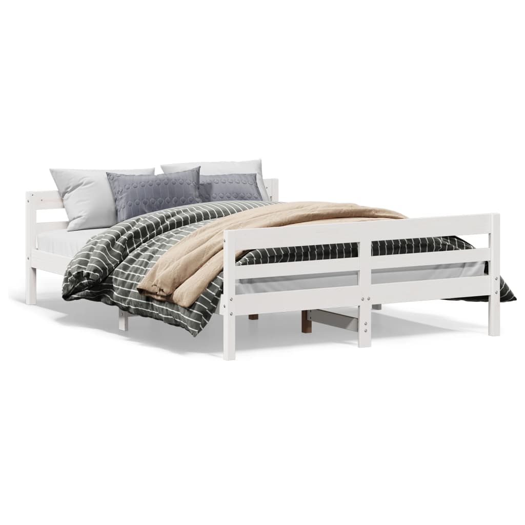 Cadre de lit sans matelas blanc 140x200 cm bois de pin massif - XIOS