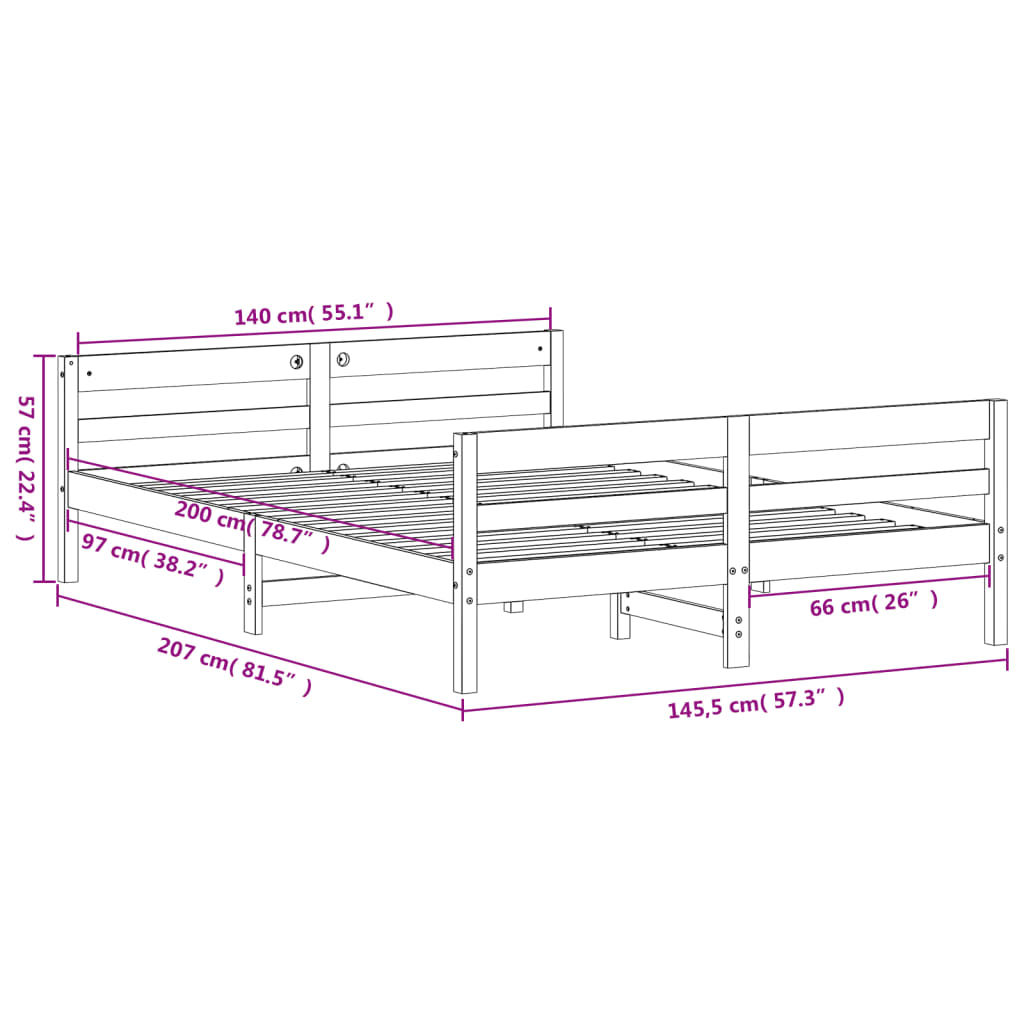 Cadre de lit sans matelas blanc 140x200 cm bois de pin massif - XIOS
