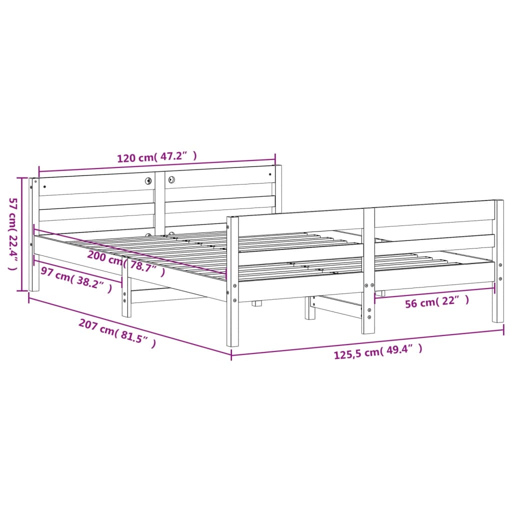 Cadre de lit sans matelas 120x200 cm bois de pin massif - XIOS