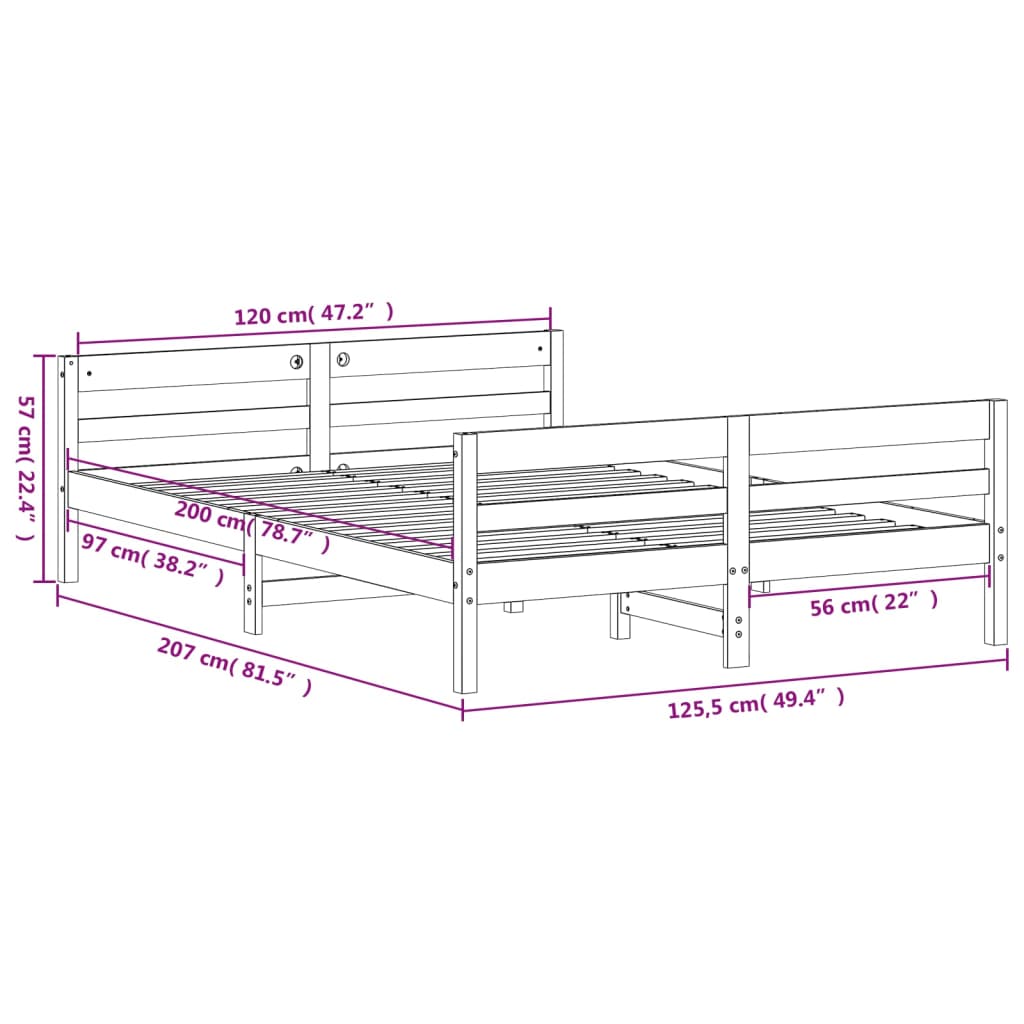 Cadre de lit sans matelas blanc 120x200 cm bois de pin massif - XIOS
