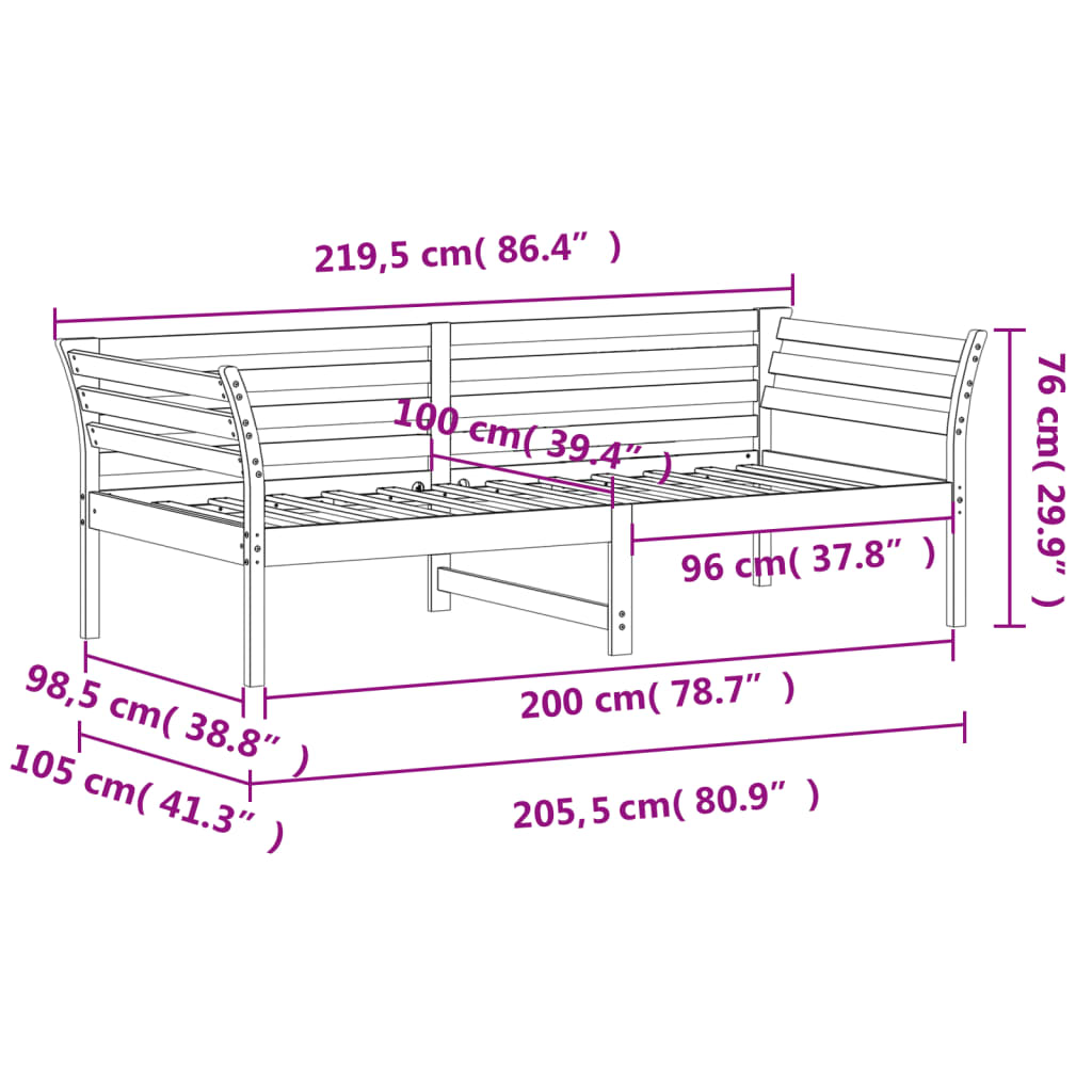 Lit de jour sans matelas blanc 100x200 cm bois de pin massif - XIOS