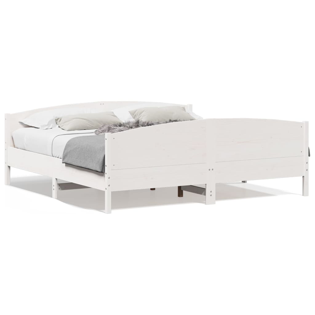 Cadre de lit sans matelas blanc 200x200 cm bois massif de pin - XIOS