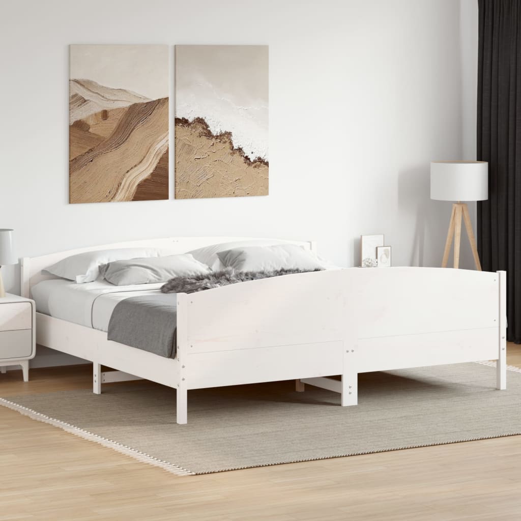 Cadre de lit sans matelas blanc 200x200 cm bois massif de pin - XIOS