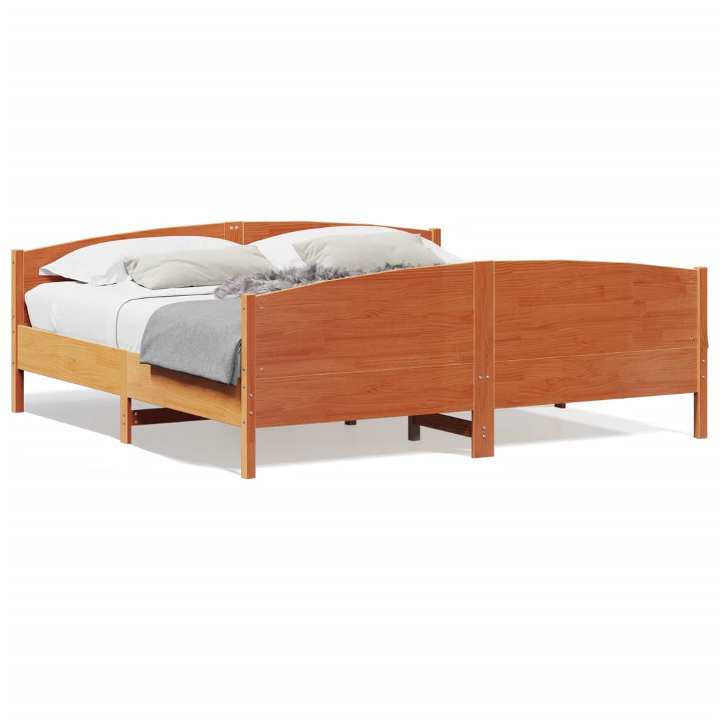 Cadre de lit sans matelas cire marron 200x200cm bois pin massif - XIOS