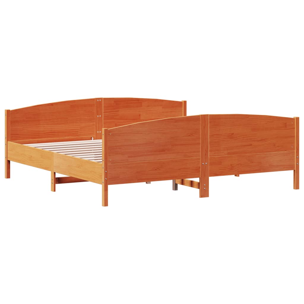 Cadre de lit sans matelas cire marron 200x200cm bois pin massif - XIOS