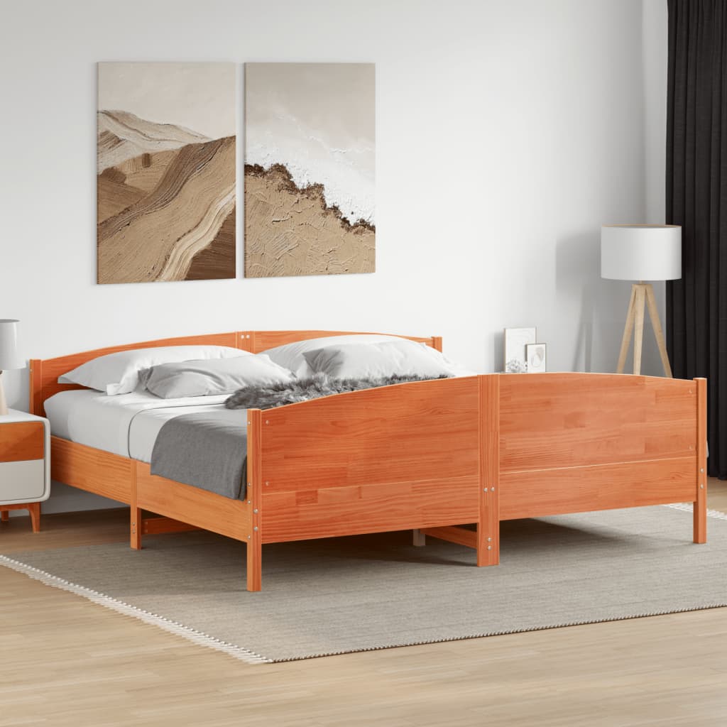 Cadre de lit sans matelas cire marron 200x200cm bois pin massif - XIOS