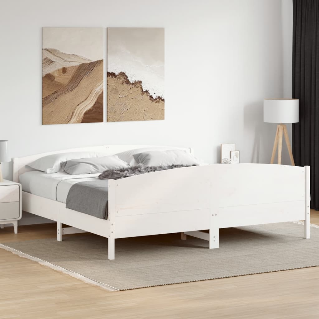 Cadre de lit sans matelas blanc 180x200 cm bois massif de pin - XIOS