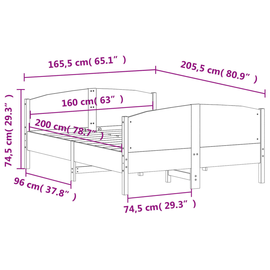 Cadre de lit sans matelas 160x200 cm bois massif de pin - XIOS