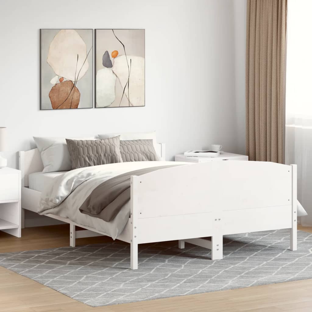 Cadre de lit sans matelas blanc 140x190 cm bois de pin massif - XIOS