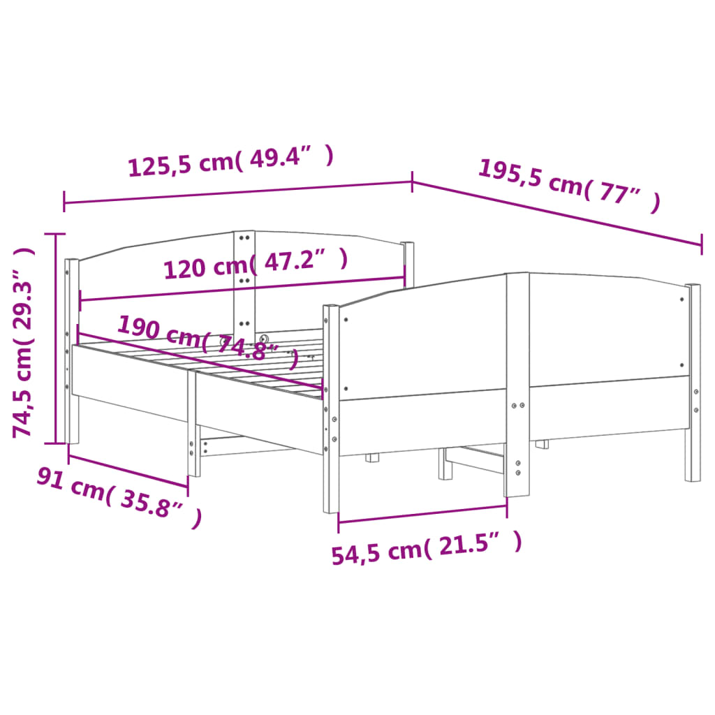 Cadre de lit sans matelas blanc 120x190 cm bois de pin massif - XIOS