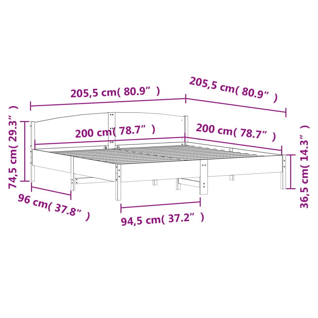 Cadre de lit sans matelas 200x200 cm bois massif de pin - XIOS