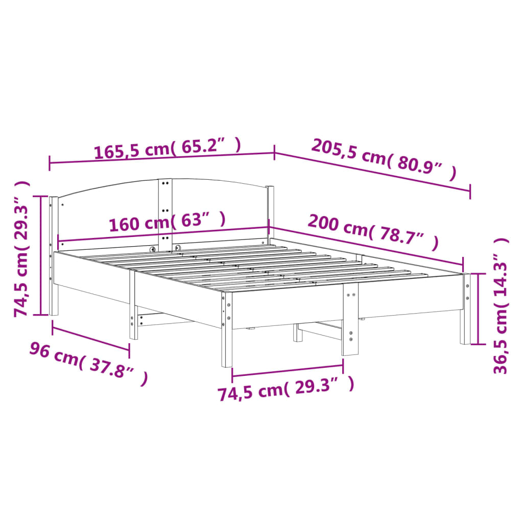 Cadre de lit sans matelas blanc 160x200 cm bois de pin massif - XIOS
